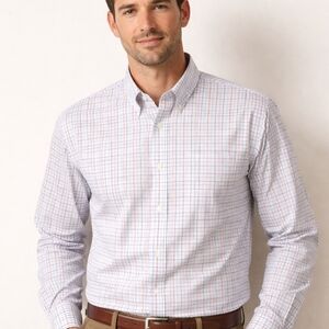 NWOT L.L. Bean White Button-Down Shirt with Blue and Red Windowpane Men's Sz XL